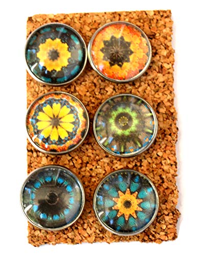 Set of 6 Kaleidoscope Large Decorative Pushpins for Kitchen Corkboards and Bulletin Boards Handmade Home Decor Thumbtacks