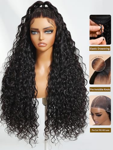 Image of Sunber Water Wave Bye Bye Knots Glueless Human Hair Wig 7x5 HD Lace 22inch