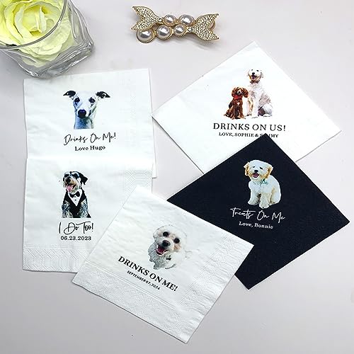 50pcs Custom Cocktail Napkins Personalized Photo Full Color Pet Dog Wedding Napkins Custom Bar Napkins Wedding Napkins for Reception Custom Napkins Baby Shower