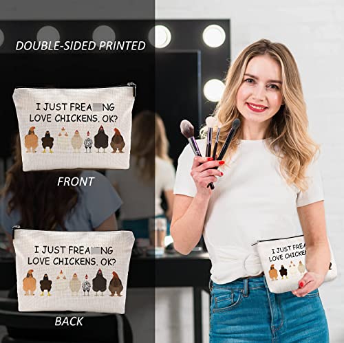 Ohsul I Just Freaking Love Chickens Ok Makeup Bag,Funny Cartoon Various Chickens Hens Cosmetic Bag Travel Pouch,Chicken Lovers Gifts,Women Teen Girls Gifts,Mom Gifts #TOP1