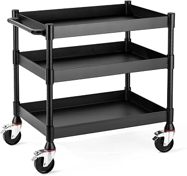 Luxor UCMT011 MightyHaul Heavy-Duty Utility Cart, 34 x 24 3-Shelf Steel Rolling Cart with 1,200 lb Capacity, Reversible Flat/Tub Shelves & Locking Swivel Casters