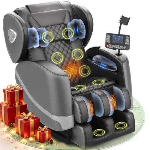 Massagesessel, Ganzkörper-Massagesessel mit Zero-Gravity, 14 Rollen und 8 Komfort-Airbags, Mit Heizfunktion für Taille und Beine Fußmassage, Bluetooth-Player und 2-in-1 Touchscreen (Dunkelgrau)