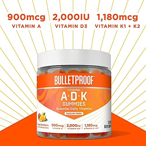 Bulletproof Vitamins A+D+K, 60 Sugar-Free Gummies, Strawberry Orange Flavor | Immune Sugar-Free Gummies, 60 Count, Elderberry Raspberry Flavor #TOP1
