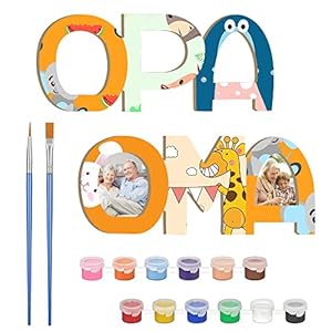 ZJRung Opa OMA Geschenk Enkel Enkelin Fotorahmen Holz Groß 29.5*12 cm Familie Bastelset Kinder Holz mit Standhilfe für…