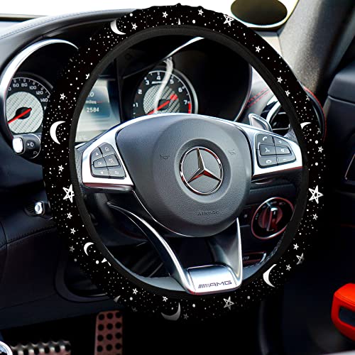 Yexiya 15 Pcs Moon And Star Car Seat Covers Full Set For Women Men Bee Daisy Leopard Print Car Accessories Set Steering Wheel Cover Armrest Pad Cover Seat Belt Pads Wrist Keychain (Moon, Star) #TOP4