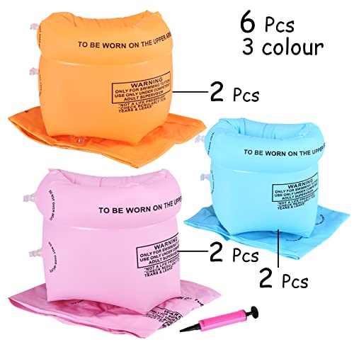 image for AMZQNART 6pcs 3 Colour Arm Floaties Inflatable Swimming Sleeves Rings 