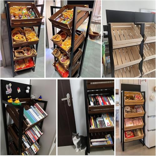 Scaffale per snack – Scaffale commerciale a 4 ripiani per frutta e verdura, grande espositore per snack da cucina