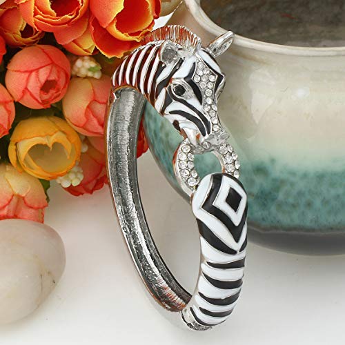 EVER FAITH Austrian Crysta Enamel Art Deco Zebra Horse Animal Hinged Bracelet3