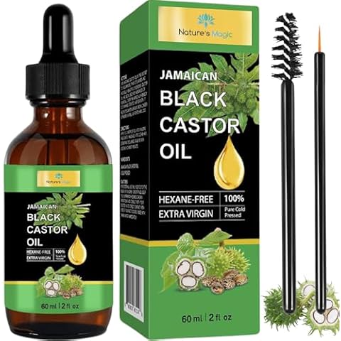 Nature's Magic Jamaican Black Castor Oil for Hair Growth, Cold Pressed Unrefined Oil for Body Face & Skin Eyebrows, Nails & Eyelashes, Nourish the Scalp, Stimulate Growth Cover