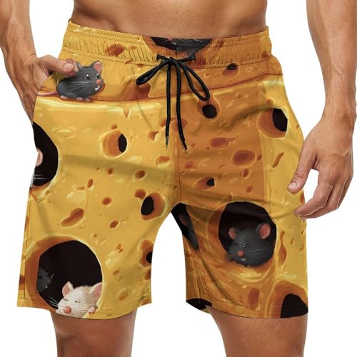 Cheese Lovers Food Rat Mens Swim Trunks Quick Dry Board Shorts Beach Swimwear Bathing Suits