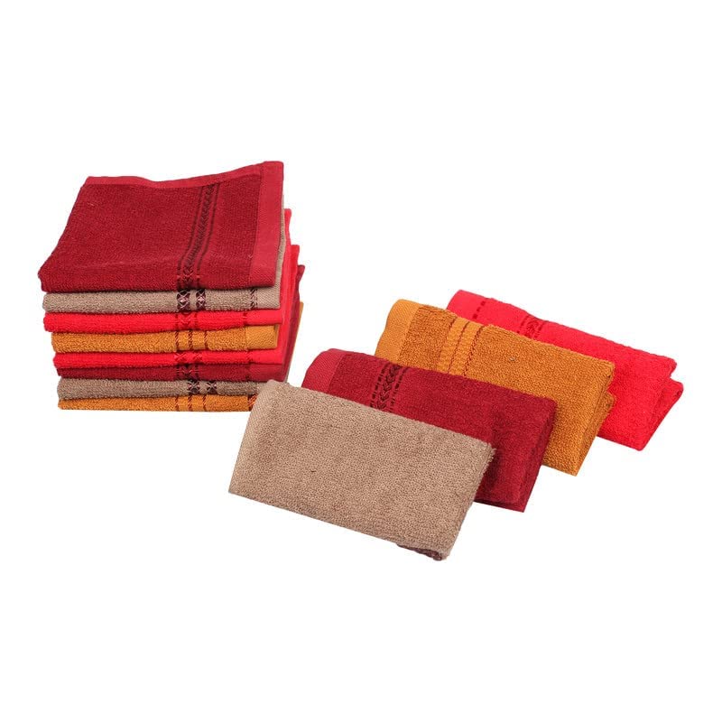 JENNY DENIAL 100% Cotton Soft 300 GSM Face Towel Set of 12 pcs (Size 27 * 27Cm Small) Multi Color