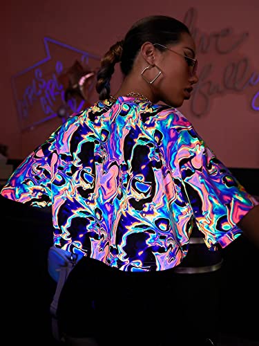 Floerns Women's Casual Reflective Short Sleeve Round Neck Crop Tops T Shirts2