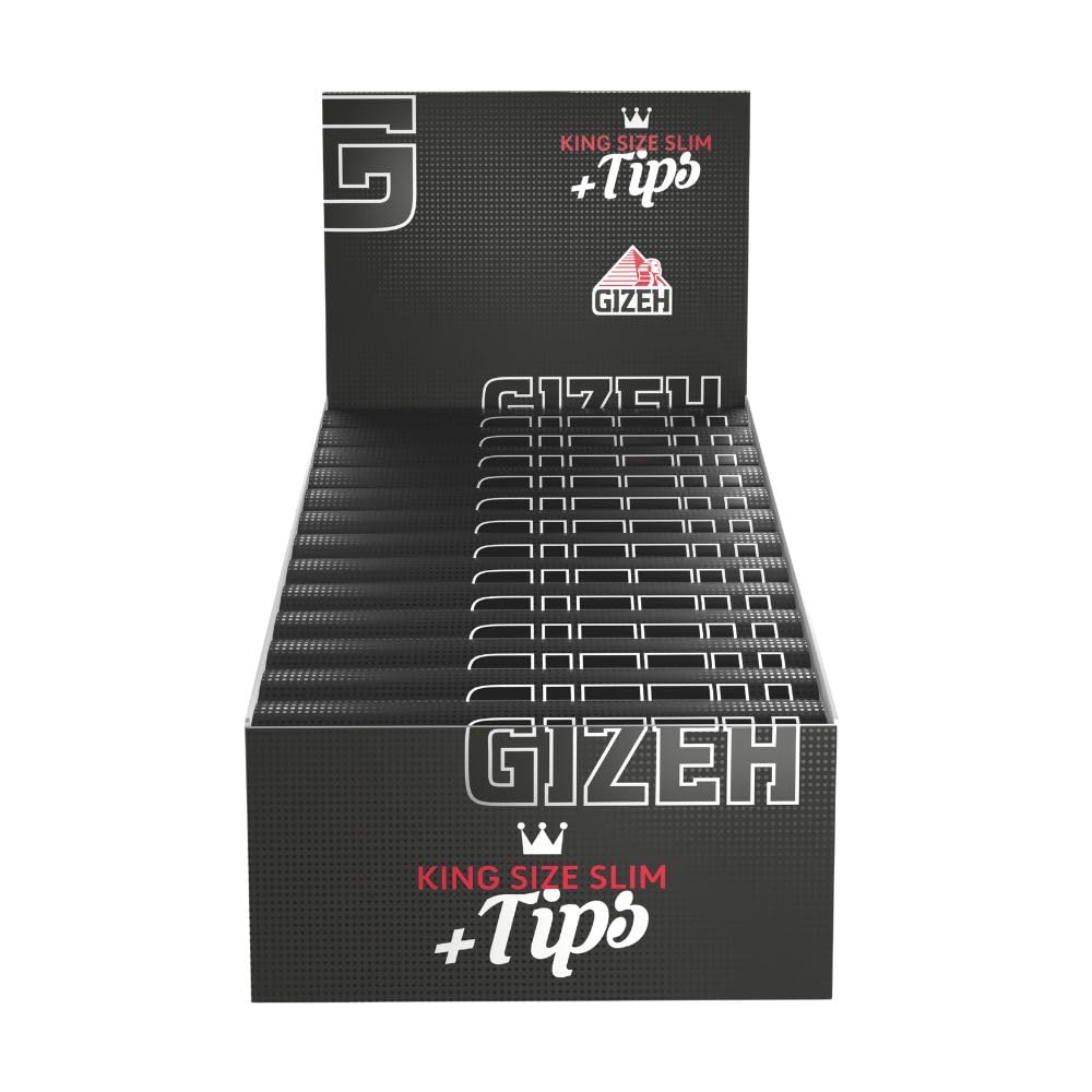 Giza 15558 Black Long Paper King Size Slim – 25 BOOKLETS Plus Tips with 34 Paper Full Box Of 14 G/M2