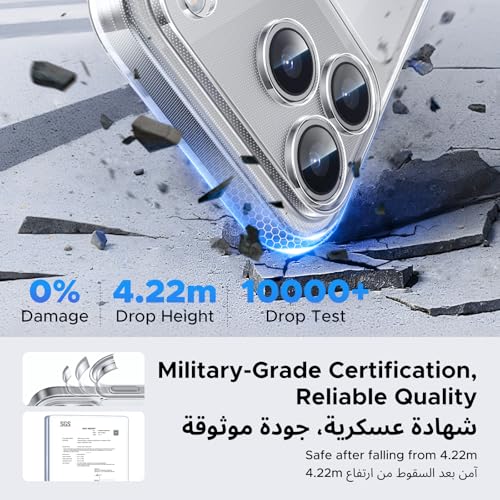 يوجرين جراب شفاف لهاتف ايفون 17 برو ماكس [حماية من الدرجة العسكرية]، [تقنية iCrystal المضادة للاصفرار]، مضاد للخدش، غطاء حماية للتحكم في الكاميرا، حافظة رفيع للغاية، للنساء والرجال