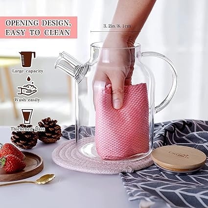 Image of 1800ML Glass Teapot with Removable Filter Spout and Bamboo Lid, Stovetop Safe Tea Pot,Clear Glass Tea Pot for Loose Leaf, Blooming Tea (1800Ml)