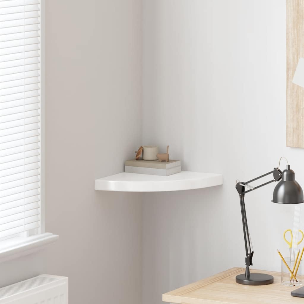 Étagère d'angle flottante blanc brillant MDF 35cm à fixation invisible