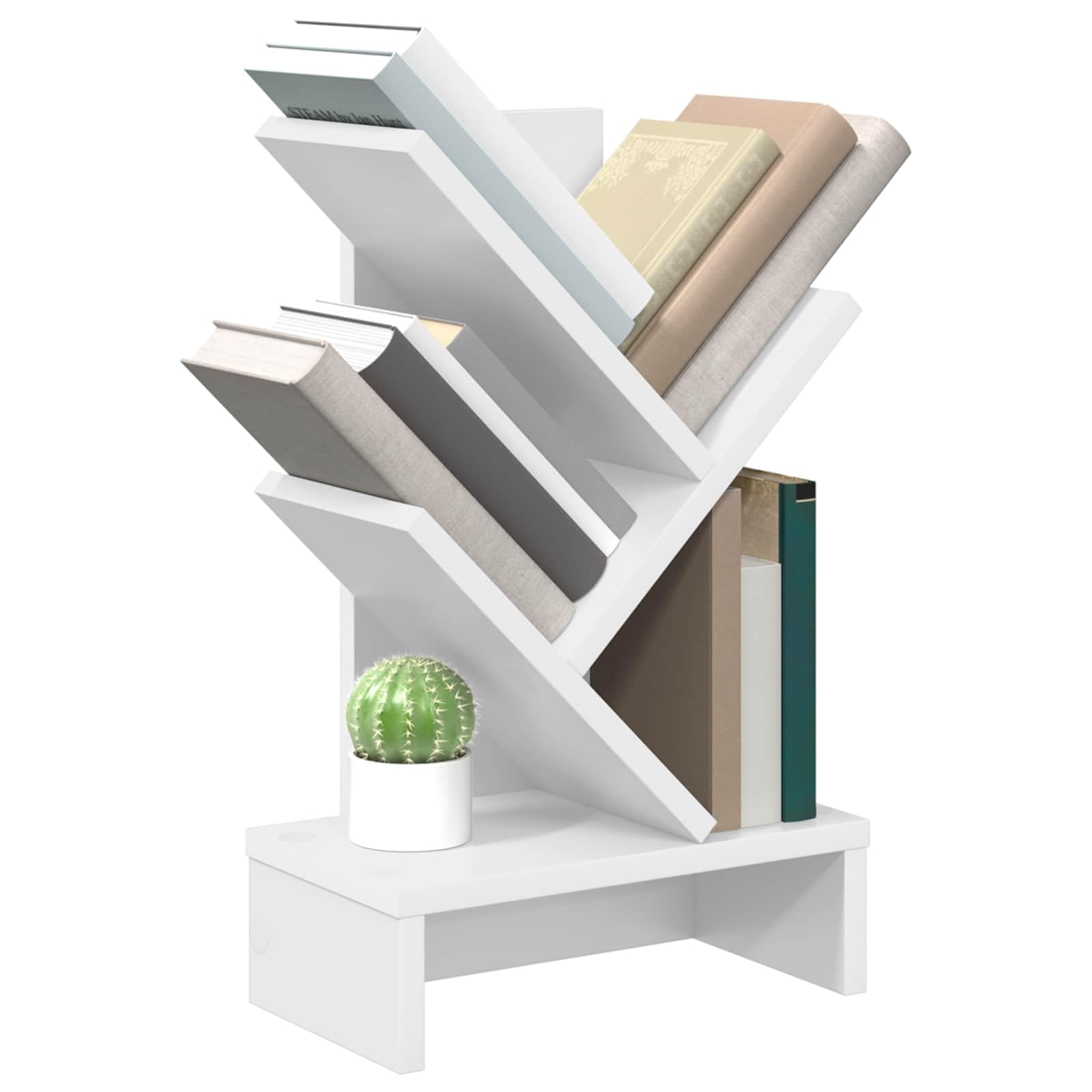 Libreria Albero Bianco Scaffale Portalibri Legno Ingegnerizzato | Organizzatore salvaspazio da scrivania per libri e piccoli oggetti, adatto per soggiorno, camera da letto e studio.