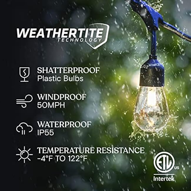 Brightech Ambience Pro Solar Powered Outdoor Patio String Lights - Commercial Grade 27 Ft Waterproof with 12 Edison Bulbs , Shatterproof LED - 2W , Soft White