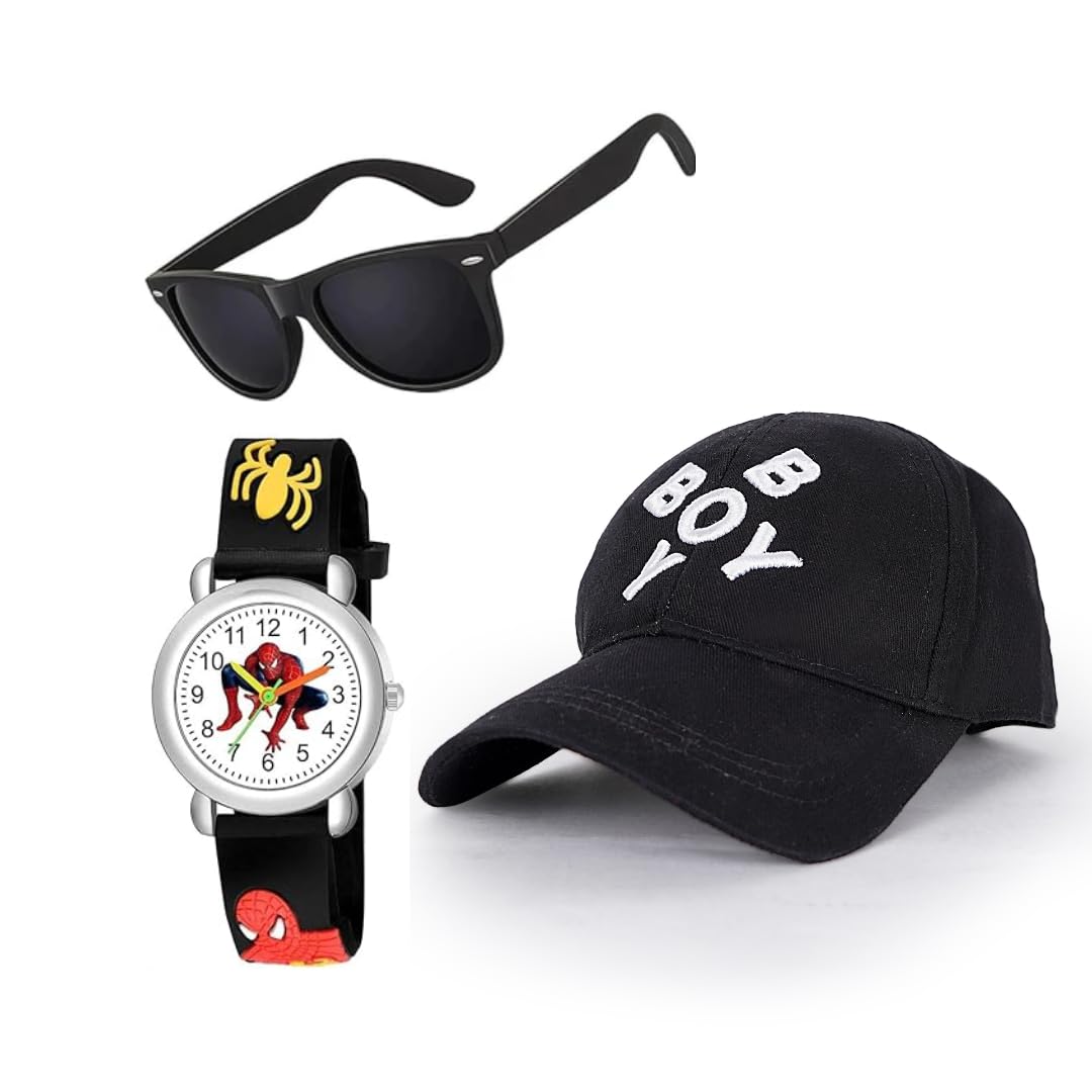 RYTORIA Unisex Kids for Boys & Girls 4–10 Years | Comfortable Cotton Baseball Cap, Watch & Sunglasses (Pack of 3)-image-19