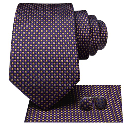 Image of Hi-Tie Men 63inches Tie Set Extra Long Necktie Paisley Tie Pocket Suqare Cufflinks Big and Tall Men Tie