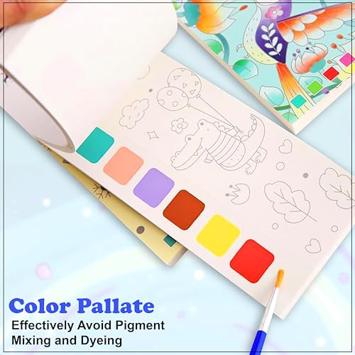 Image of GLUN Watercolour Painting Notepad for Kids, 5 Different Themes Each Pad 12 Different Pages, Water Painting Notepad with Water Colour Patches & Painting Brush