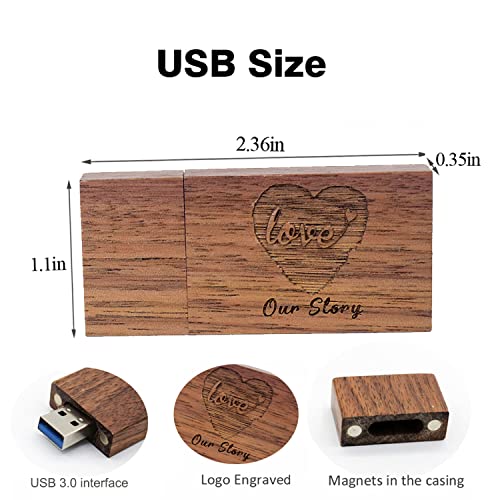 64GB Wooden USB Stick with Box, Engraved Wedding USB 3.0 Flash Drive, ‘Our Story’ Memory Stick in Presentation Box - Image 4