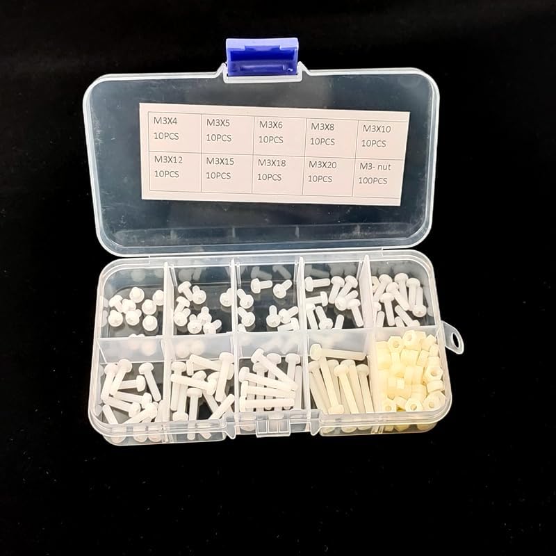 M3 Nylon Round Head Phillips Screw Hex Nuts Set Phillips Screw Bolts Black White Plastic Screws Assortment Kit 190pcs/set - (Color: White)