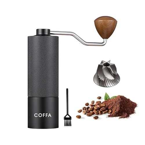 COFFA Macinacaffè manuale – Macinacaffè a 6 scanalature, in acciaio inox, dimensioni regolabili, manovella portatile per espresso, caffettiera francese, versare, adatto ai viaggi e durevole (nero)