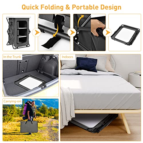Goplus Folding Camping Storage Cabinet, Pop Up Outdoor Camping Kitchen Station with Large 3-Tier Storage Organizer, Carry Bag, Easy Set Up Portable Compact Camping Table for BBQ Picnic Backyard (35'') - Image 5
