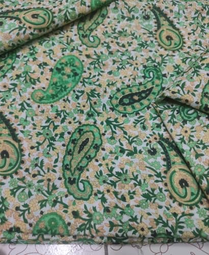 Image of Cotton Print(Unstitched Fabric for Girl /Women,Width-44 inch,Length-5 Meter,for Making Full All Over Suit,Kurti,Gown,Palazo,Dress Material,Tunics,Top,Maxi,Nighty.Free Size, Green 5 Meter