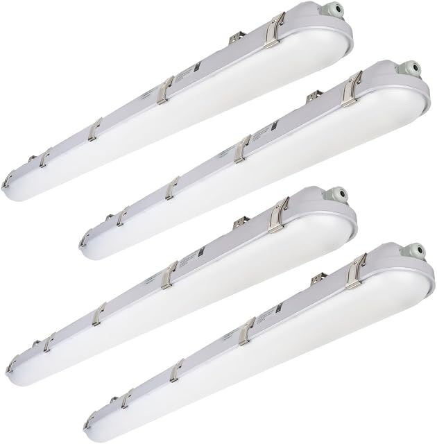 DAKASON 4-Pack LED Lumière de serrage de vapeur 40W (80W Eq.) 4200lm, 4FT Outdoor Shop Light Waterproof 5000K IP65 100-277V LED Installation de preuve de vapeur pour le stationnement Garage ETL Inscrit