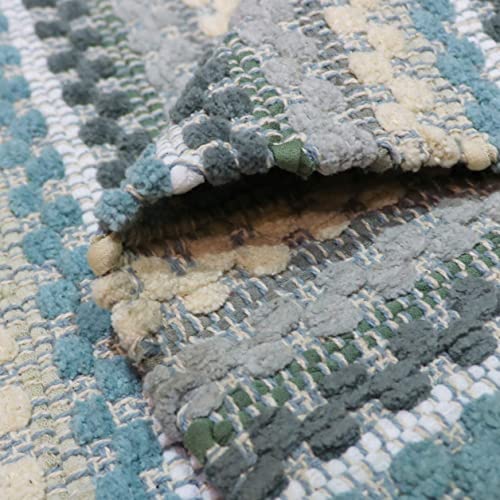Image of THE HOME TALK Handmade Cotton Door Mat | Water-Absorbent | for Bathroom, Entrance Door, Kitchen, Entry Gate, Living Room | Machine Washable | Anti-Skid | 20 x 32 Inch | Aqua