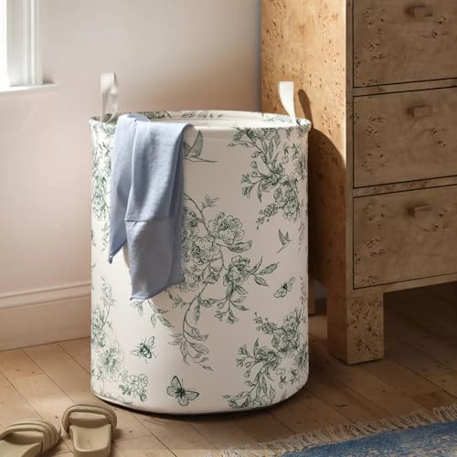 Image of 2Pcs Blue Floral Laundry Basket Cute Girls Nursery Hamper Kids Baby Flowers Room Decor Foldable Oxford Cloth Funny Tote Clothes Storage Bucket Organizer For Bedroom (Floral)
