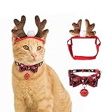 NAMSAN Cat Reindeer Costume Christmas Deer Antler Collar for Small Dogs Cats Xmas Cat Collar Reindeer Set