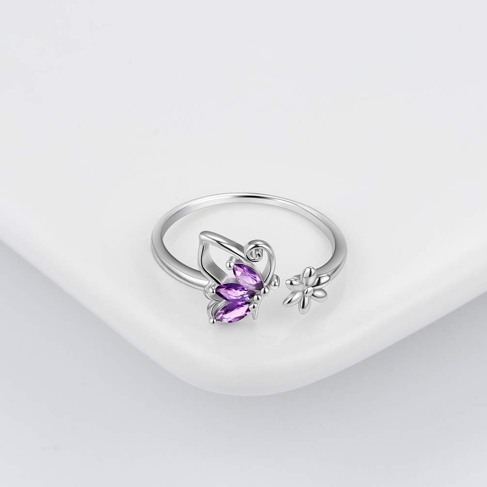 Aurora Tears 925 Sterling Silber Schmetterling Halskette Ohrringe Ringe Birthstone Schmuck Set Anhänger Dating Anhänger Geschenke für Frauen und Mädchen