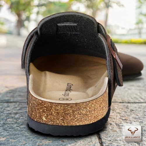 Image of BULLIANT Women Clogs-Fleece-Lined Suede Mules Slippers Nurse Shoes Unisex-Memory Foam Arch Support Cork-Footbed
