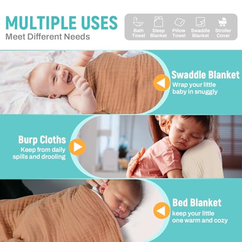 Image of MIGIOL Hooded Baby Bath Towels 100% Muslin Cotton Baby Bath Towel for Infant, Toddler and Kids,Soft and Absorbent Newborn Essential，Large 32x32Inch 2 Pieces Coffee & Beige