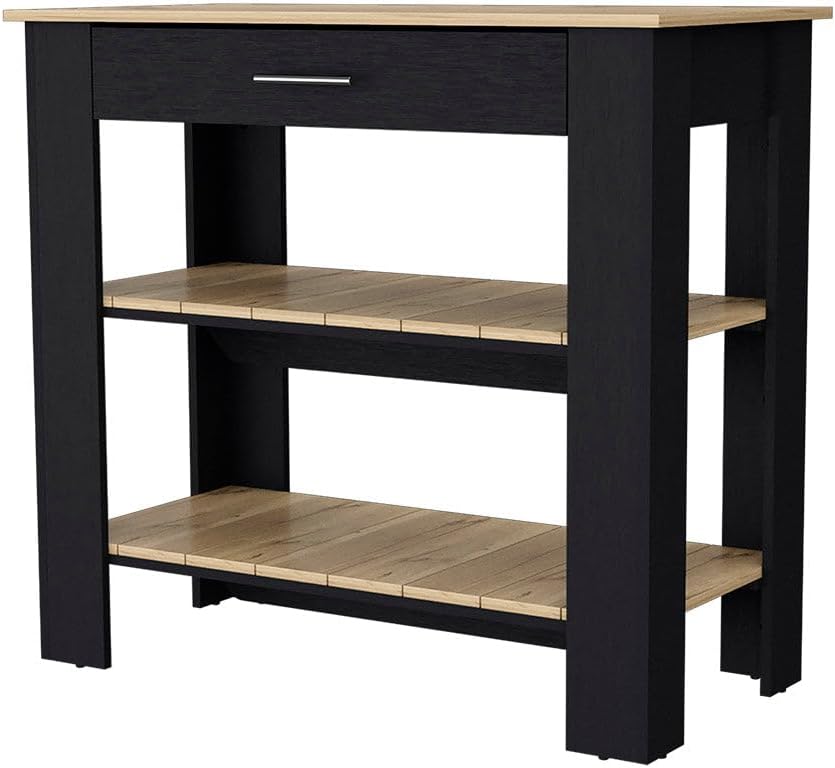 40 Kitchen Island with Engineered Wood, Spacious Front Drawer, Two Open Shelves, Kitchen Storage, Modern Design, Black, 20" D x 40" W x 36.7" H