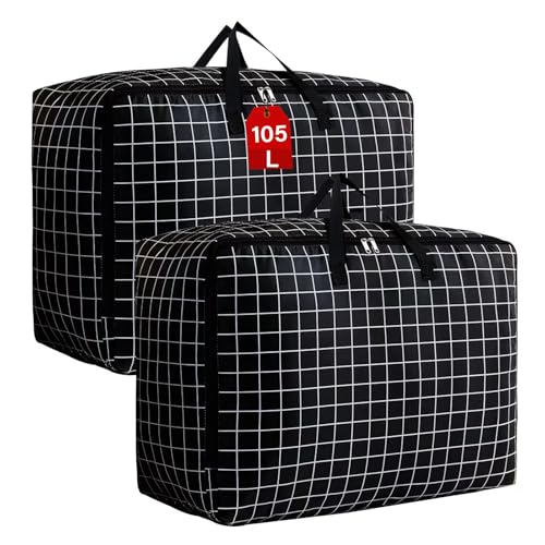 SEPSCO Saco de armazenamento de roupa 2 peças, 105 l grande recipiente de armazenamento edredons organizador de roupa de cama dobrável resistente tecido Oxford sacos de mudança com alça para mantas