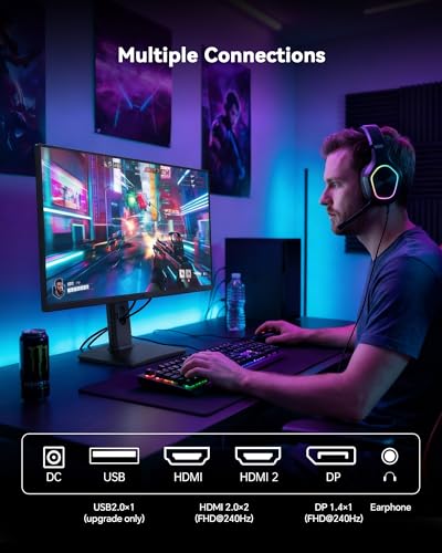 Image of KTC Gaming monitor, 24.5 inches, 240 Hz, vertical computer monitor FHD 1080P, fast IPS panel, 1 ms MPRT, adaptive synchronization, 94% DCI-P3, HDR 400, HDMI DP ports, setting: