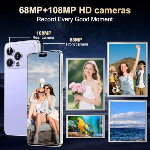 Image of Ecshock 17PM Unlocked Phone | Cell Phone Android 15.0 | 16+512GB Smartphone| 6.99 inch HD Display | Long Battery Life 7000mAh | 68+108MP Zoom Camera| Fingerprint Lock | with Dual SIM (Pale Purple)