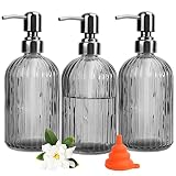 TAOUNOA 3Pcs Glass Soap Dispenser, 13.5oz Glass Soap Dispenser with Black Rust Proof Stainless Steel