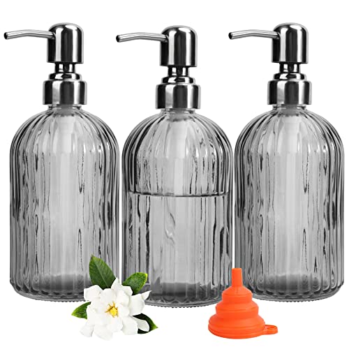 Taounoa 3Pcs Glass Soap Dispenser, 13.5Oz Glass Soap Dispenser With Black Rust Proof Stainless Steel Pump 400Ml Hand Soap Dispenser Kitchen Bathroom Countertop Soap Dispensers For Shampoo Lotion, Grey #TOP10