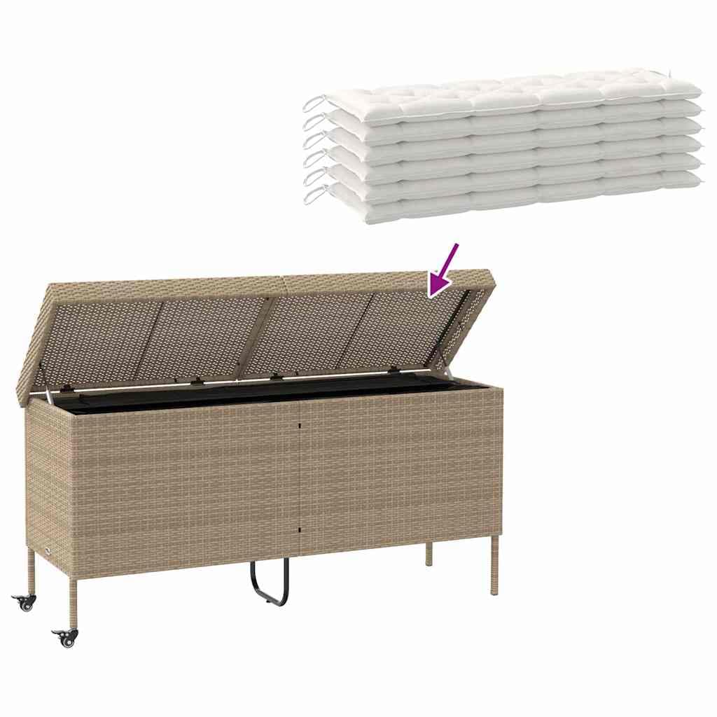 IKAYAA Baúl de Exterior Ratán PE con Ruedas, Baúl de Almacenamiento Exterior XXL, Caja de Almacenamiento con Bolsa, Arcón de Almacenaje para Patio Jardín, Beige 160 x 55 x 75 cm