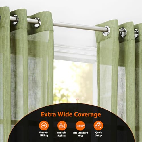 Image of Amazon Basics - Sheer Door Curtains | Light Filtering | 5 Feet | Set of 2 | Plain Design | for Living Room, Bedroom & Balcony | 115 cm x 150cm, Color - Green