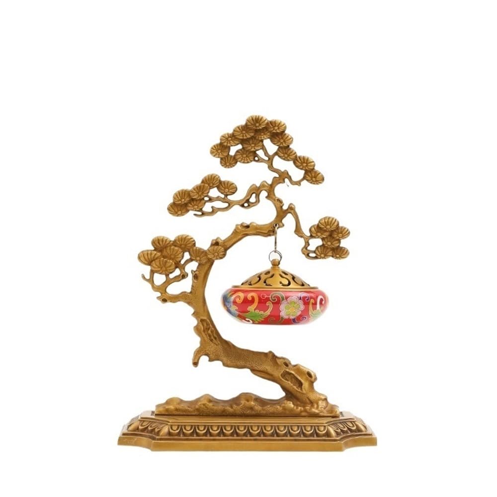 Incense Pot Creative Copper Ornamental Enamel Incense Burner For Home Living Room Or Office Hanging Holder(Red)