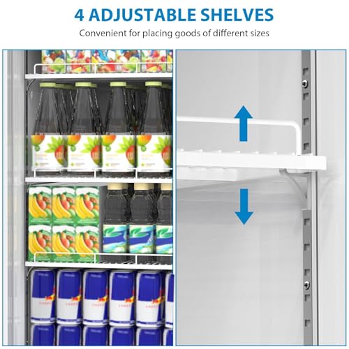 Image of Commercial Display Refrigerator 13.4 Cu.Ft, Merchandiser Refrigerator with Glass Door & LED Lights, Upright Beverage Cooler Fridge for Shops, Restaurants, Bars, White