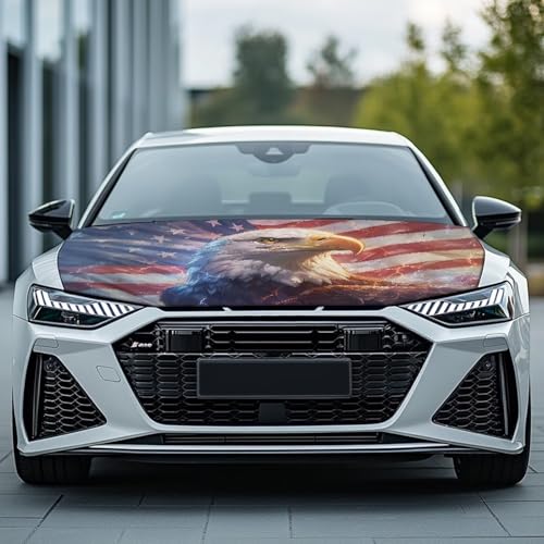 Image of Cool Eagle American Car Hood Cover Polyester Elastic Fabrics Washable Suitable for Large SUV and Pickup Trucks 39x59in