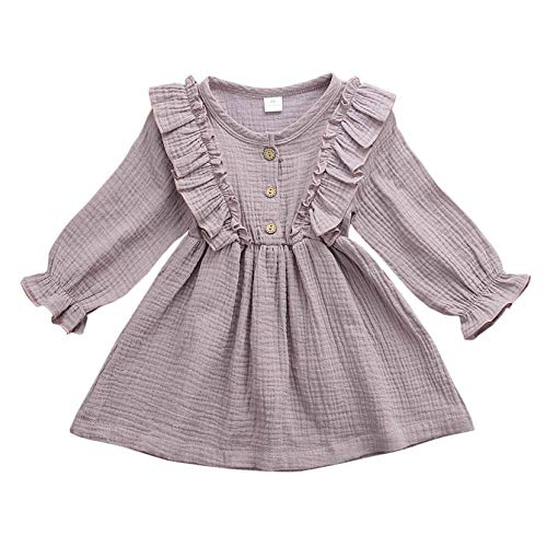 Toddler Baby Girl Ruffle Dress Fall Winter Long Sleeve A-line Dreeses for Girls (Purple, 4-5T)