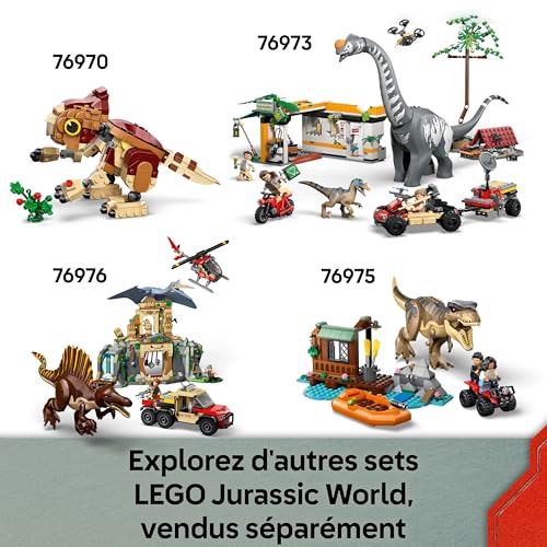 LEGO Jurassic World Le Vélociraptor et l’Évasion en 4x4, Jouet sur Le Thème des Dinosaures, Set de Construction et d’Aventure pour Enfants avec Véhicule, Cadeau pour Garçons et Filles dès 6 Ans 76972